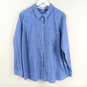 Old Navy Parrot Bird Printed Classic Shirt XXL Blue Long Sleeve Button Up Cotton